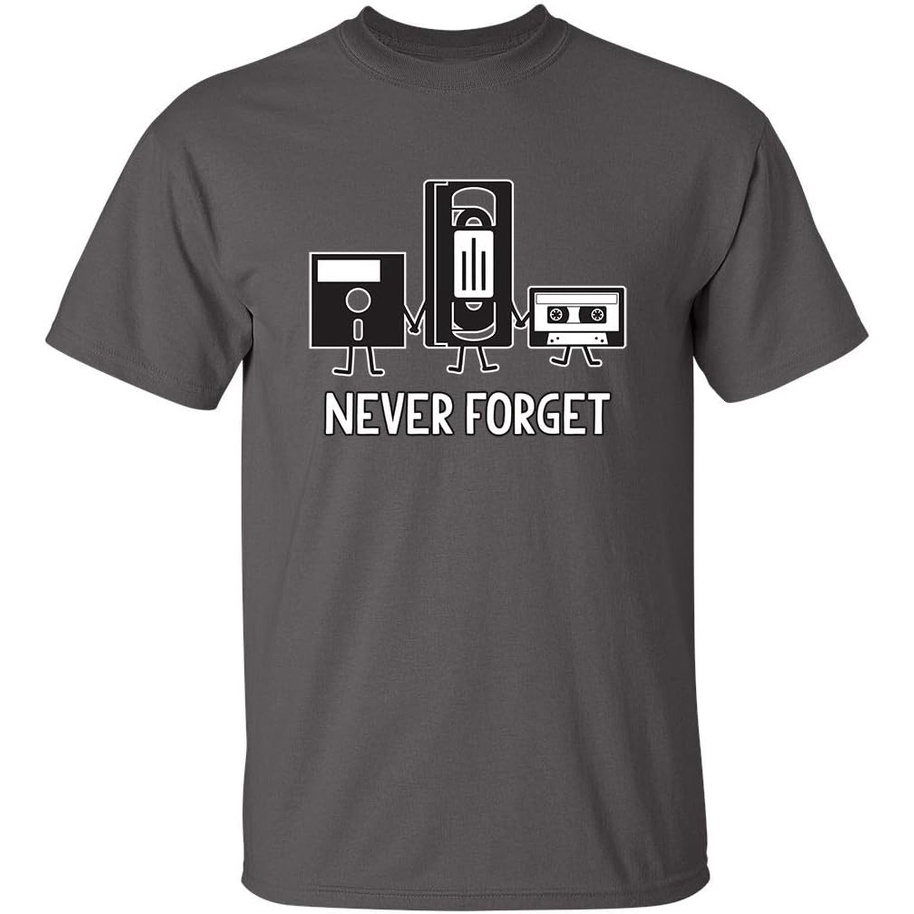 Never Forget Mens Cassette Tape Vhs Gamer Old School Mens Very Funny เสื้อยืด