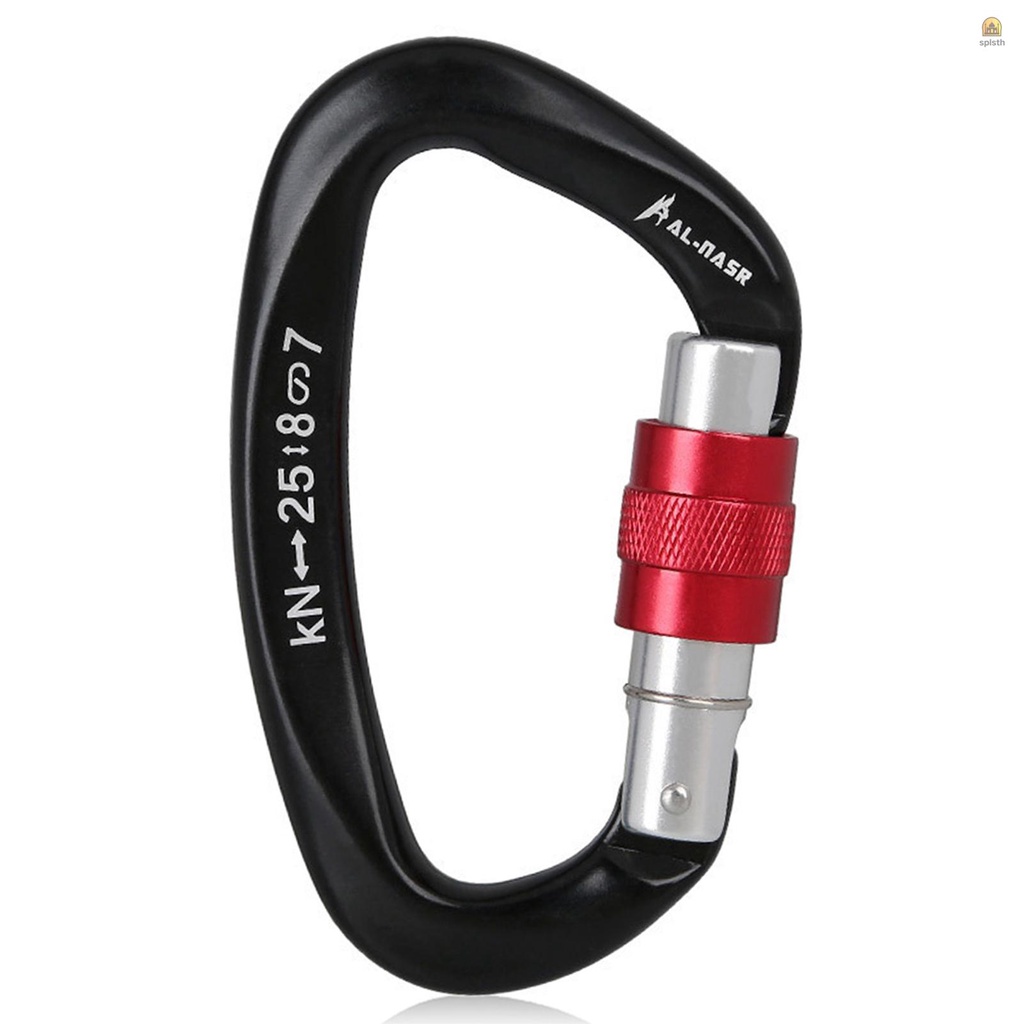 25KN Professional Climbing Carabiner สกรูล็อคประตู Carabiner Heavy Duty D-shape ปีนเขาหัวเข็มขัด D-ring Carabiner น้ําหนักเบาเปลญวนคลิปล็อคสําหรับปีนเขา Rappelling