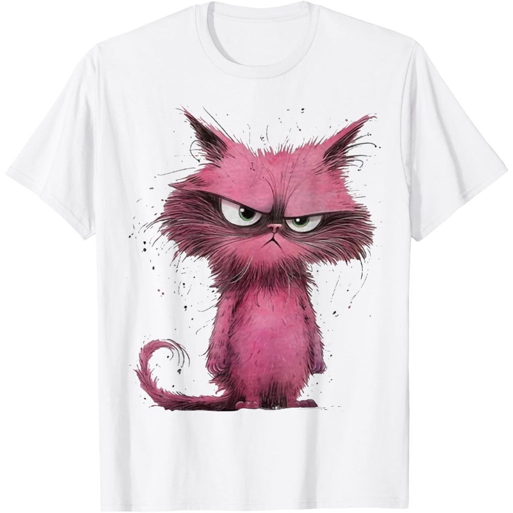 Funny Pink - เสื้อยืด Cat Angry Grumpy Cute Pet Cat Lover