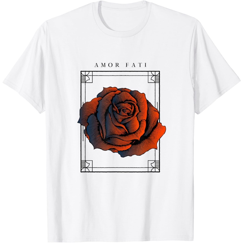 Stoicism Amor Fati Rose เสื้อยืดคําคมละติน