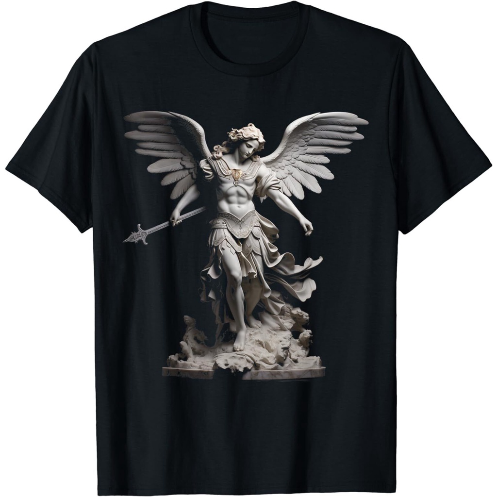 Good พิมพ์ Saint Michael The Archangelic Sculpture Angel รูปปั้นเสื้อยืด