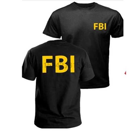 FBI T-shirt สำหรับผู้ชาย พรินต์ด้านหน้าและหลัง คอรอน คOTTON
