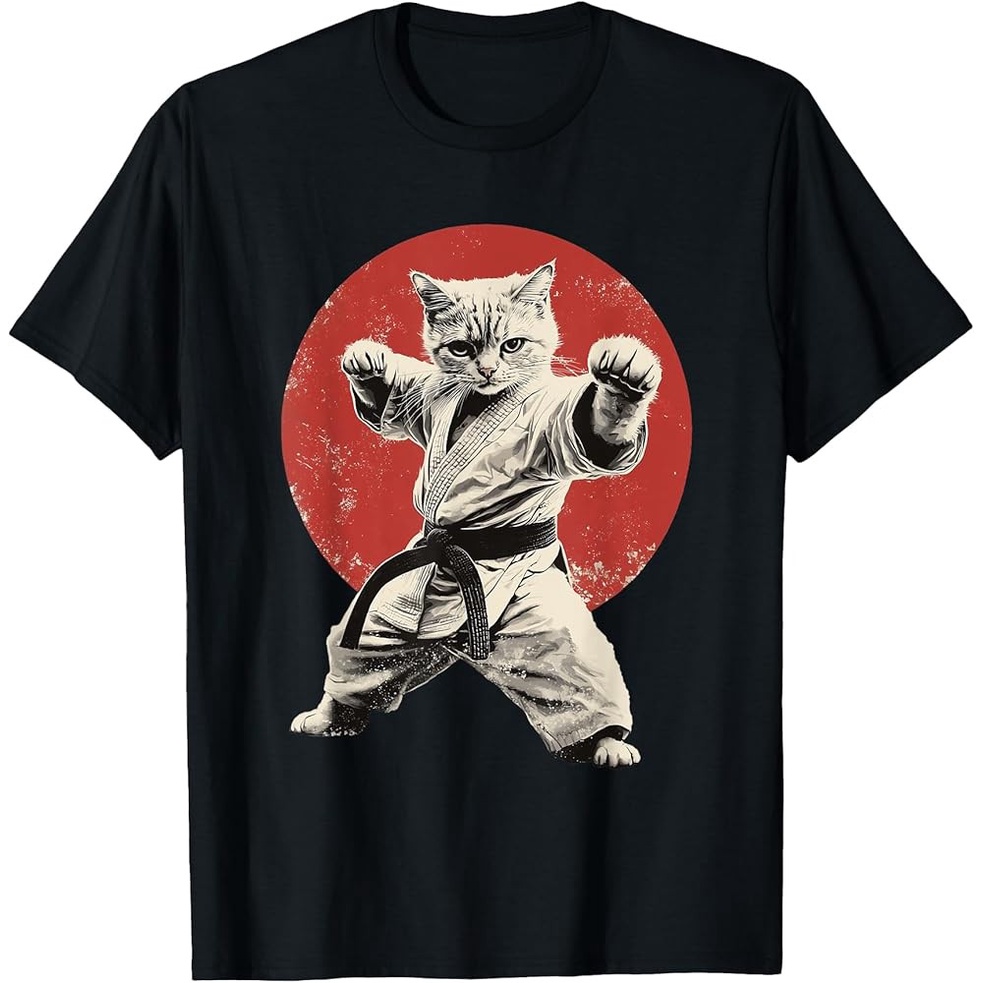Cat Karate Judo Japan Japan Flag เสื้อยืดกราฟิกตลก