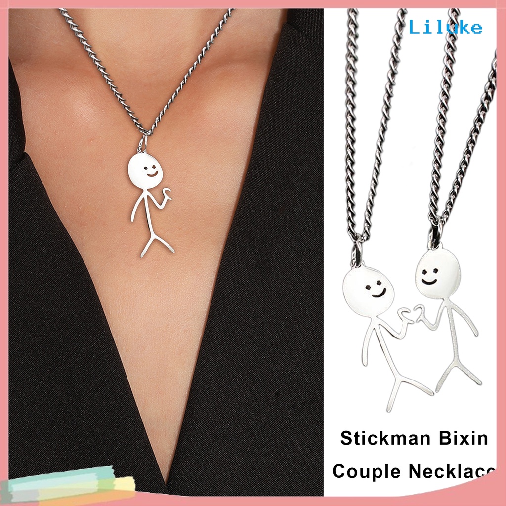 [LK] 2 ชิ้นคู่จับคู่สร้อยคอ Matchstick ผู้ชายหัวใจรัก Gesture สแตนเลสโลหะผสมสีทึบ Hollow Out Chain E