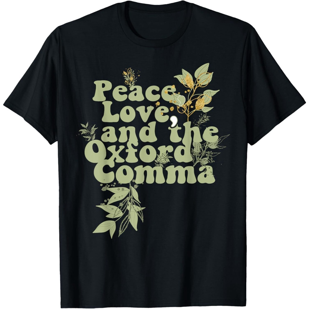 ตลก Oxford Comma Peace Love And The Oxford Comma Grammar เสื้อยืด