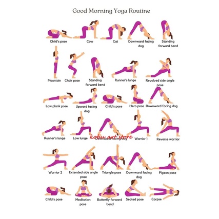 Morning Yoga Routine ภาพวาดผ้าใบศิลปะผนังสมัยใหม่พร้อมท่าโยคะสําหรับยิมและโยคะสตูดิโอตกแต่งโปสเตอร์และพิมพ์สําหรับบ้านศิลปะที่สวยงาม