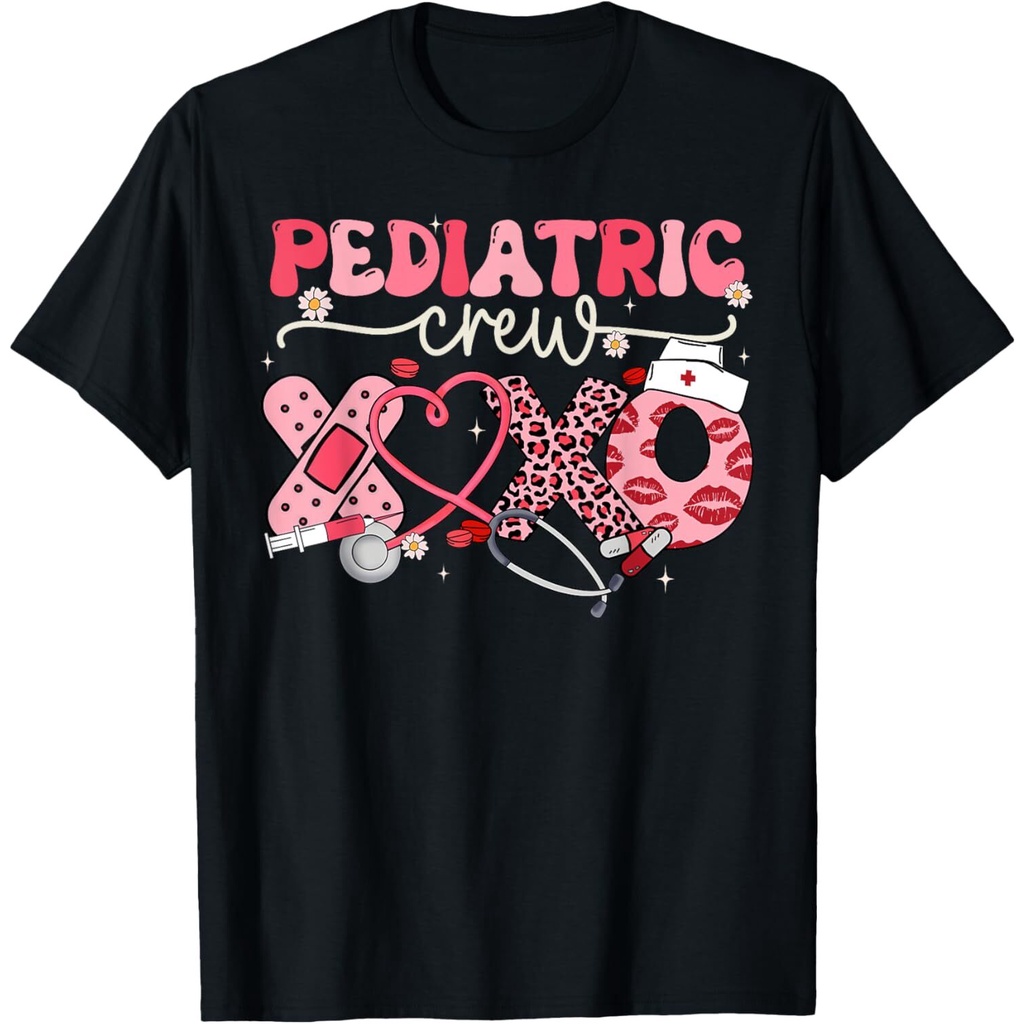 เสื้อยืด Pediatric Crew Nurse Valentine Leopard Crew Pets