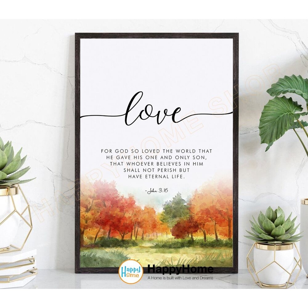 Love Bible Verse Wall Art คําคม John 3:16 ศิลปะพิมพ์คริสเตียน