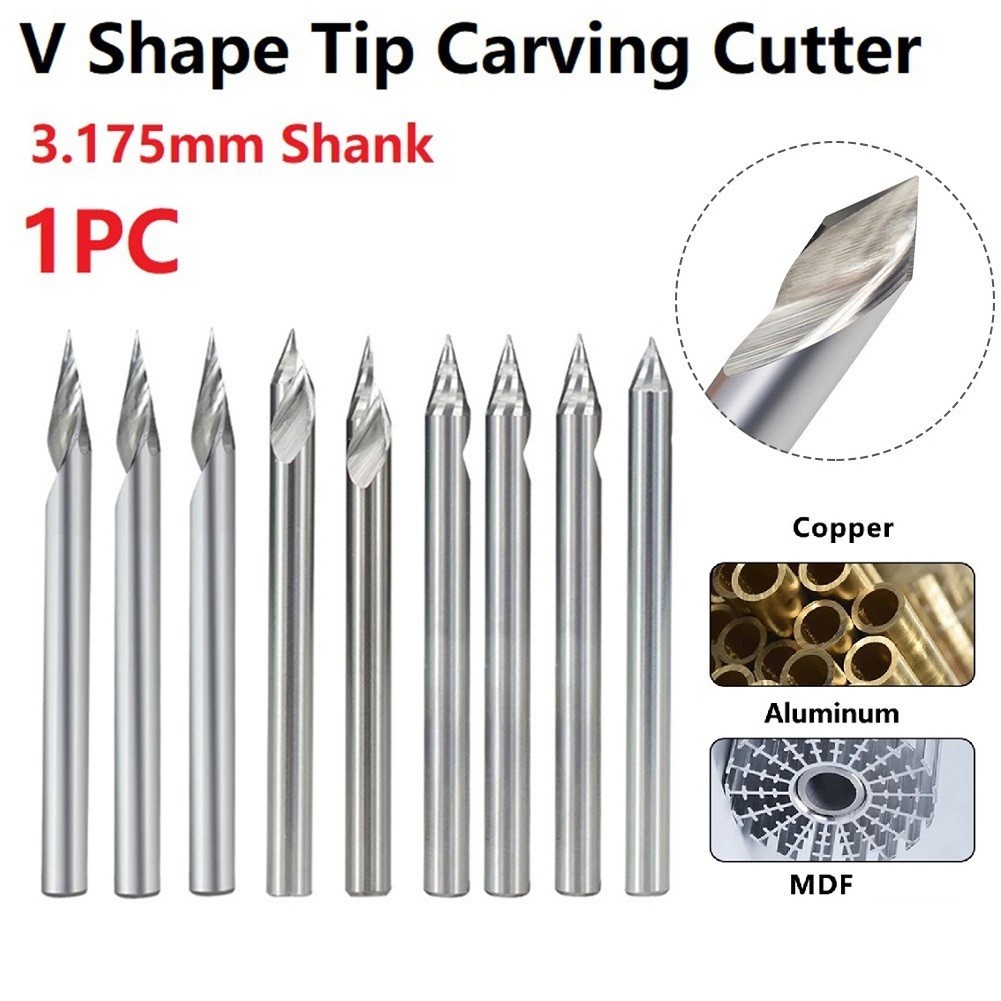 [SMARTCHOICE] 3.175 มม.V Shape Tip End Milling Cutter 20-60 องศา Tip Carbide 3D แกะสลัก Bit❀