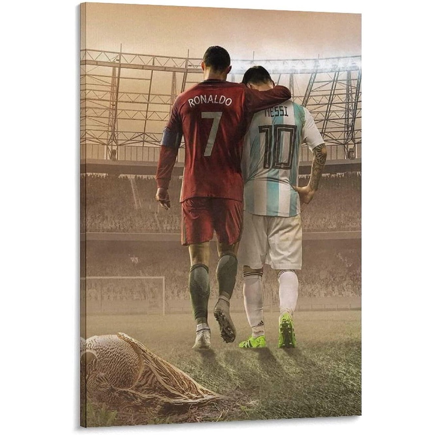 Cristiano Ronaldo และ Lionel Messi โปสเตอร์กรอบโปสเตอร์ Wall Art พิมพ์ผ้าใบภาพวาดสําหรับห้อง Aesthet