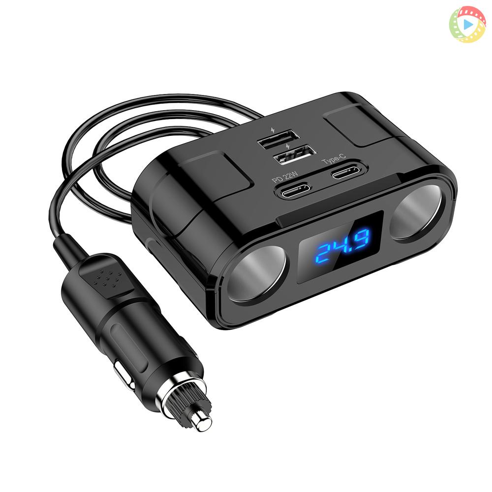 ที่ชาร์จแบตในรถ PD + QC3.0 + Dual USB Quick Charge Adapter 2 ซ็อกเก็ต Power Splitter 12-24V LED การตรวจจับแรงดันไฟฟ้าสําหรับรถยนต์รถบรรทุก SUV Moto-414