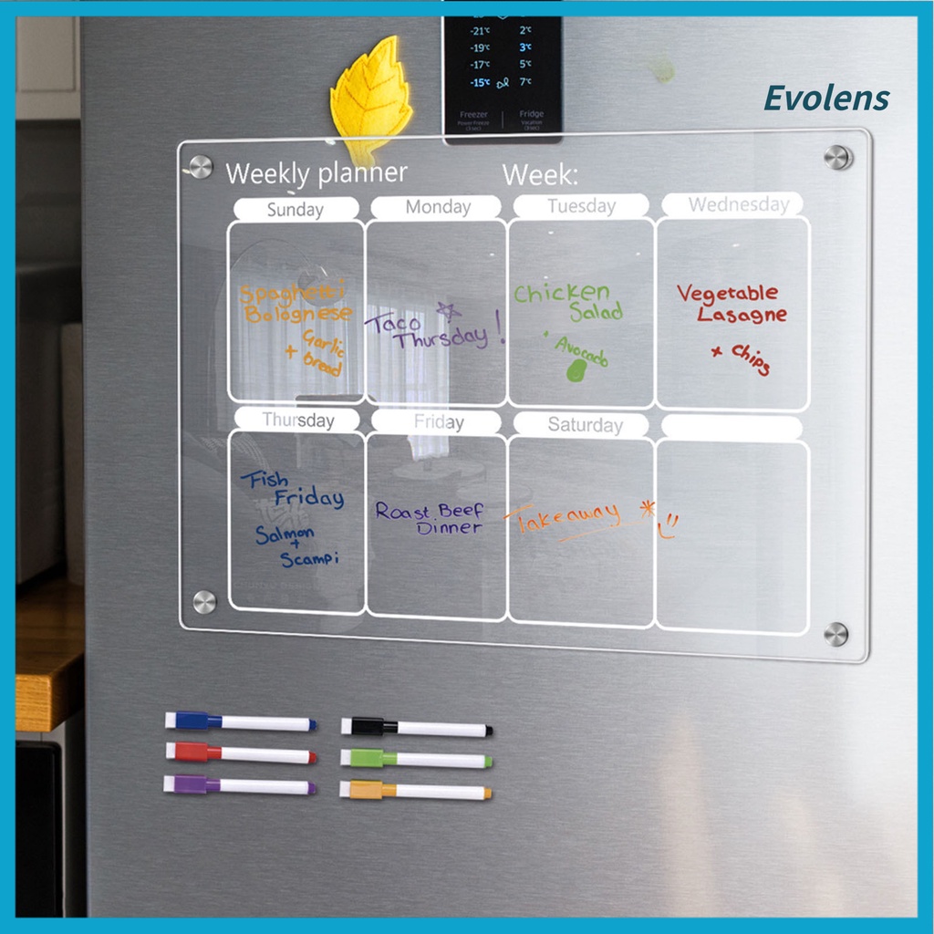 [evolens.]ic Weekly Planner Board พร้อมเครื่องหมาย 6 สีนํามาใช้ใหม่อะคริลิคใสตู้เย็นปฏิทินแห้งลบวางแ