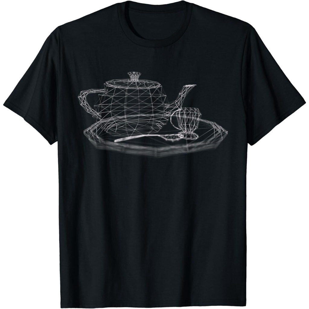 3D Wireframe Utah Teapot ชุดน้ําชาเสื้อยืดเสื้อสีเข้ม