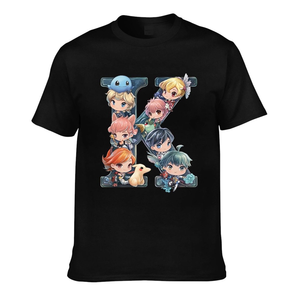 Good Quality A Logo Featuring The Letter K With Chibi Anime Cha (1) เสื้อยืดผู้ชายผ้าฝ้ายแท้