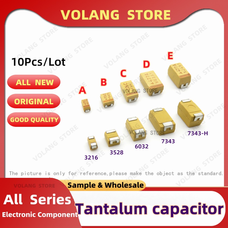 10PCS Tantalum Capacitor ประเภท ABCDE กรณี 6V 10V 16V 25V 35V 50V 0.1UF 2.2UF 4.7UF 10UF 15U 22U 33U