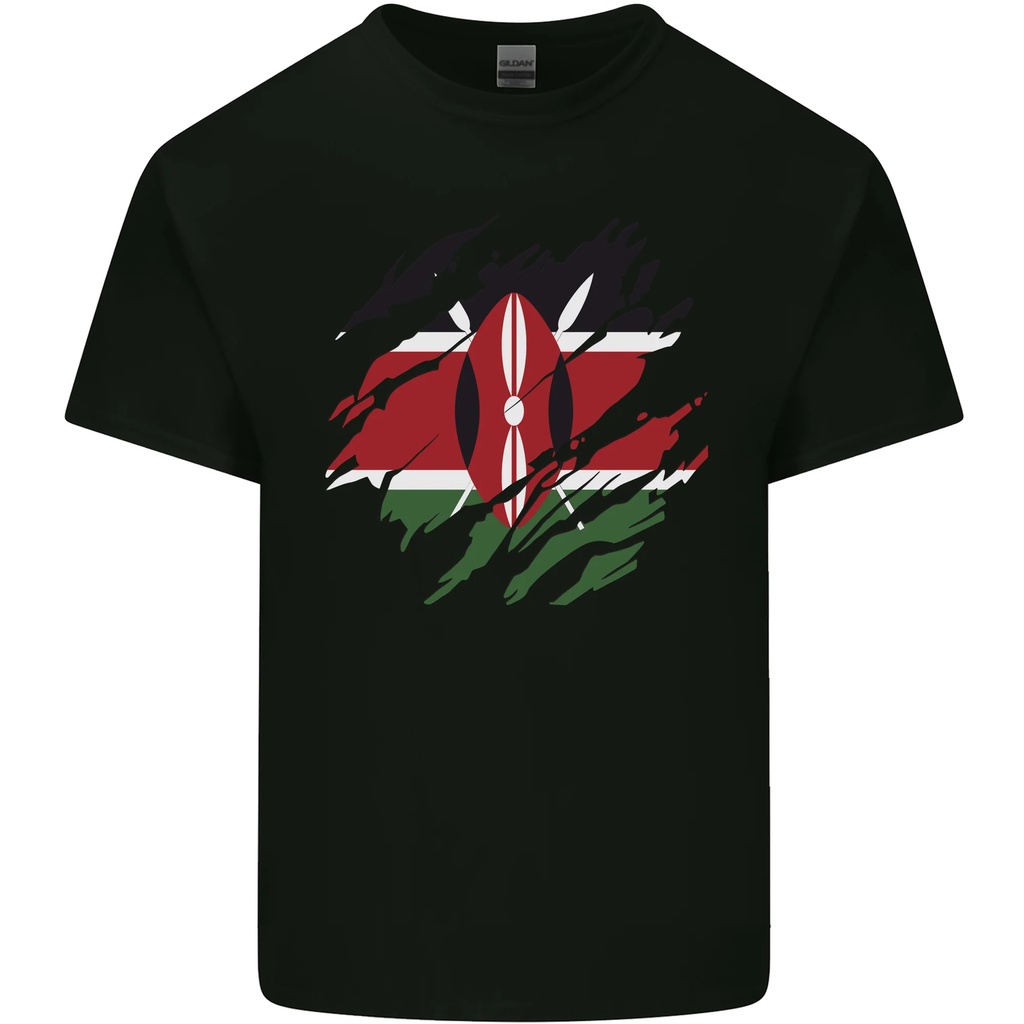 Torn Kenya Flag Kenya Day Football Mens Cotton T-Shirt Tee Top