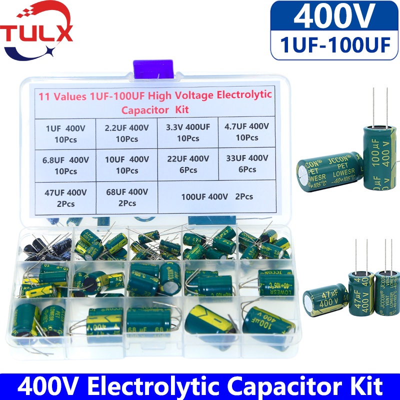 78 ชิ้น 11 ค่า 1uF -100uF 400V แรงดันไฟฟ้าอลูมิเนียม Electrolytic Capacitor Assortment Box Kit