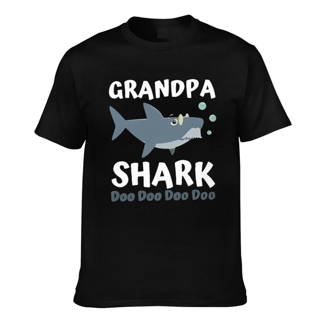 แฟชั่นผ้าฝ้ายคุณปู่ Shark Doo Doo Doo Mens Soft เสื้อยืดฤดูร้อน