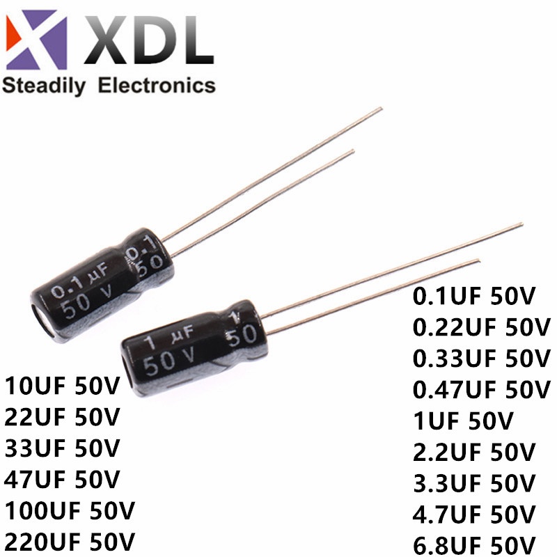 50V 0.1uF 0.22uF 0.33uF 0.47uF 1uF 2.2uF 3.3uF 4.7uF 6.8uF 10uF 22uF 33uF 47uF 100uF 220uF Electroly
