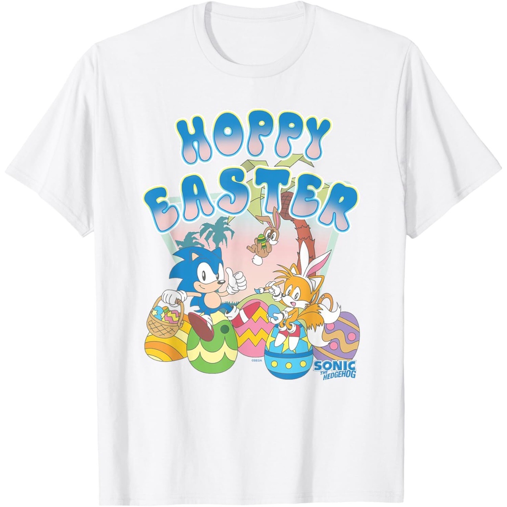 Sonic The Hedgehog Hoppy Easter Sonic Tails Retro Big Logo เสื้อยืด