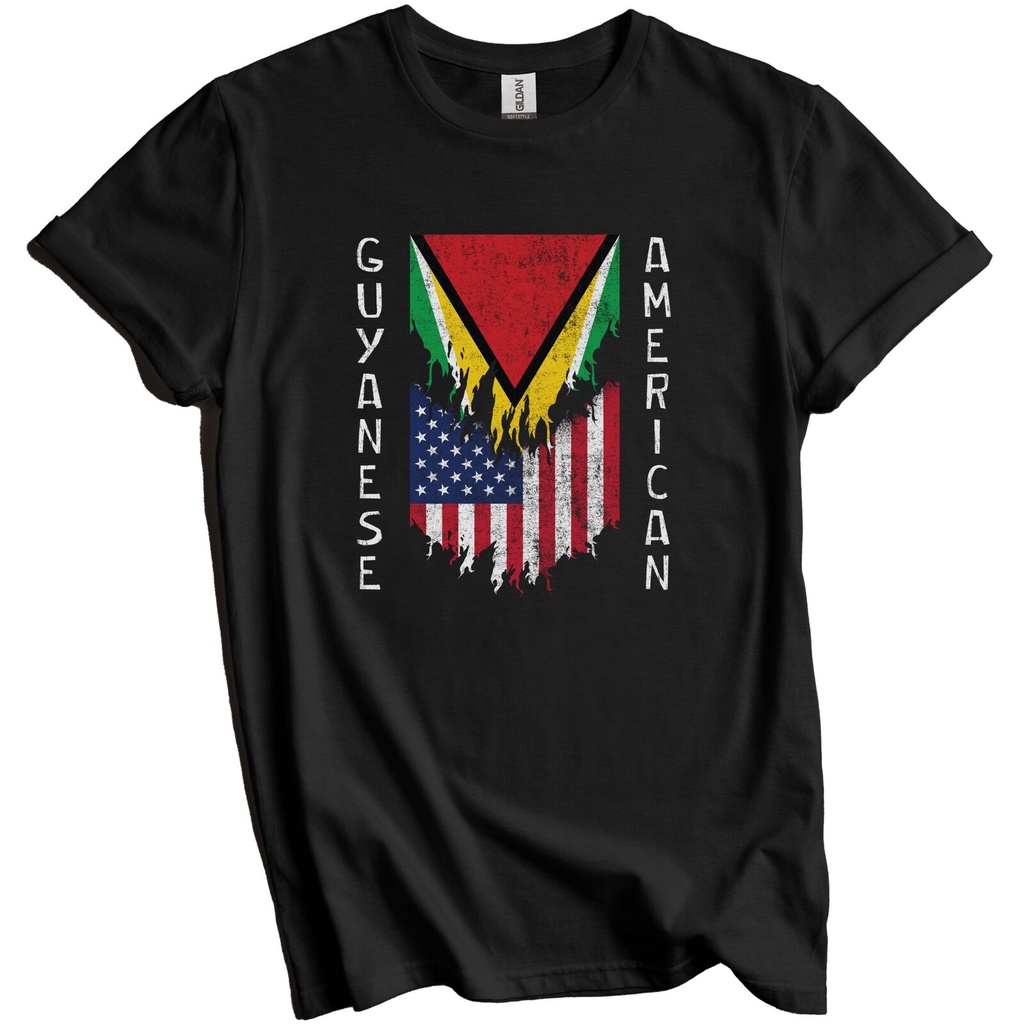 เสื้อยืด Guyanese American Flags Ripped Torn Guyana
