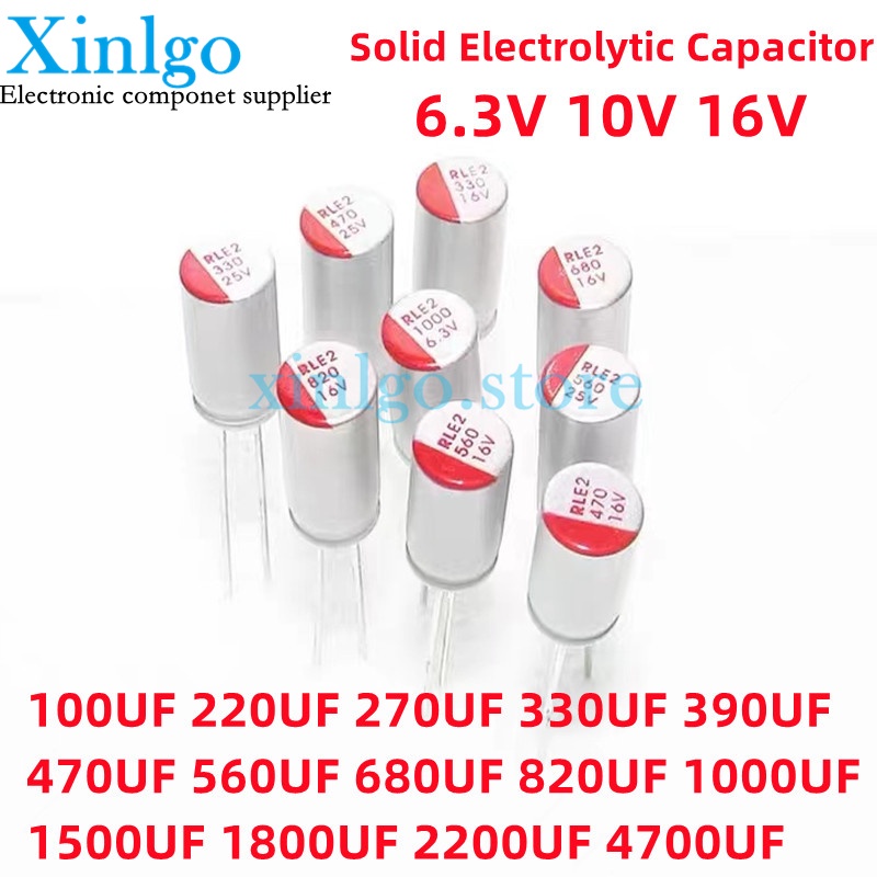 10PCS DIP Solid Electrolytic Capacitor 6.3V 10V 16V 100UF 150UF 220UF 270UF 330UF 470UF 560UF 680UF 