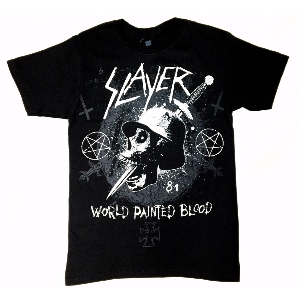 Retro Style 80s 90s Graphic Slayer World Painted Blood Dagger Skull เสื้อยืด