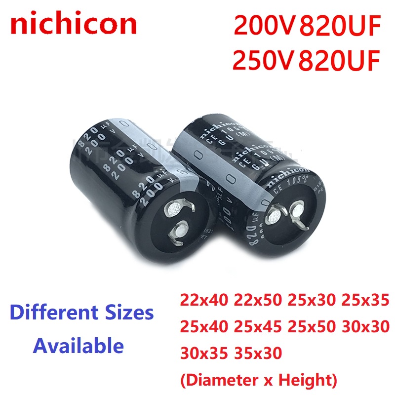 2 ชิ้น/ล็อต Nichicon 820uF 200V 820uF 250V 200v820uF 250V820uF 22X40/50 25X30/35/40/45/50 30x30/35 3