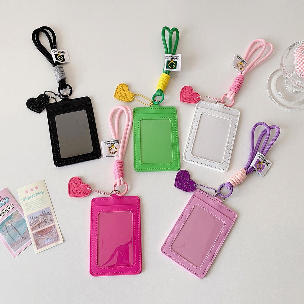 INS น่ารักสีสันผู้ถือบัตรเชือกถักพวงกุญแจนักเรียน ID เคสป้องกัน 3 นิ้ว/2R Kpop Idol Photo Storage DisplaySleeves หัวใจกระเป๋าจี้