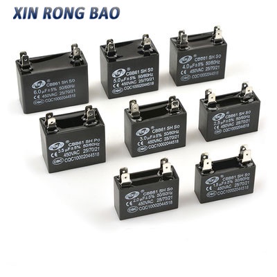 CBB61 เครื่องปรับอากาศพัดลมภายนอกเริ่มตัวเก็บประจุ 1.2/1.5/2/2.5/3/3.5/4/4.5/5/6/7/8/10UF 4P 450V เค