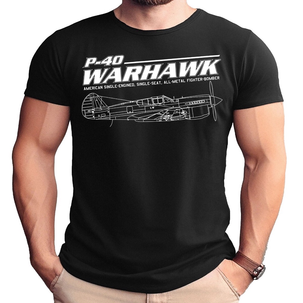 เสื้อยืดผู้ชายดีไซน์พิเศษ P-40 Warhawk ลายข้าง