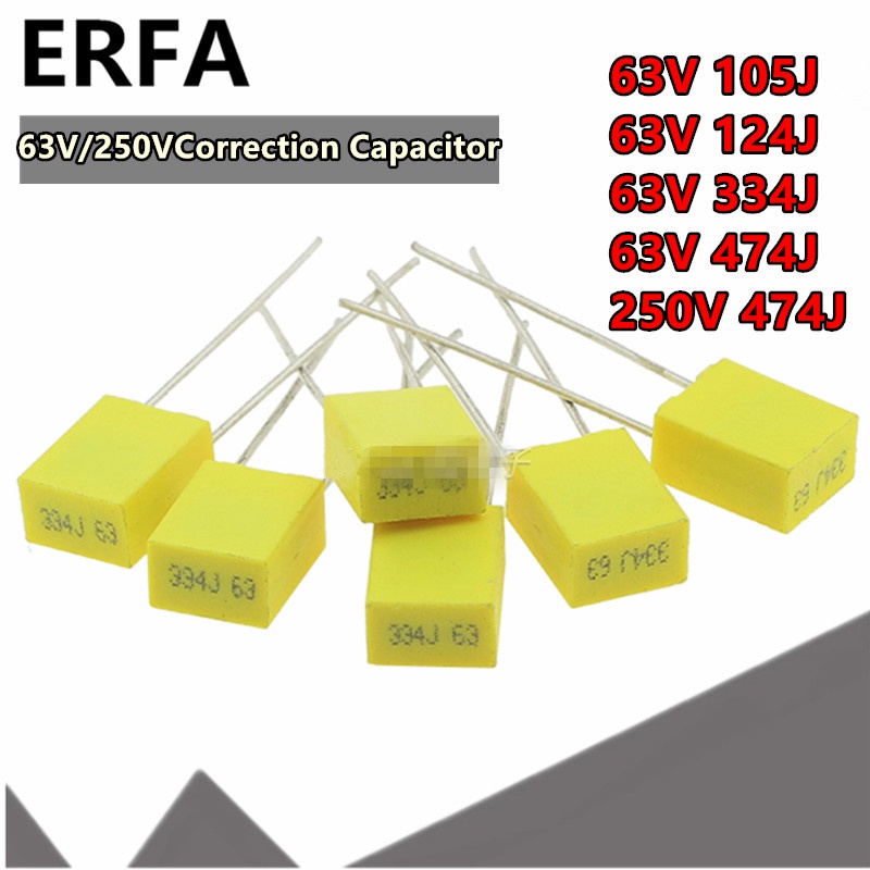 10pcs 63V Correction Capacitor 250V 105J 1uF 124J 120nF 334J 330nF 447J 470nF 472J 4.7nF Polypropyle