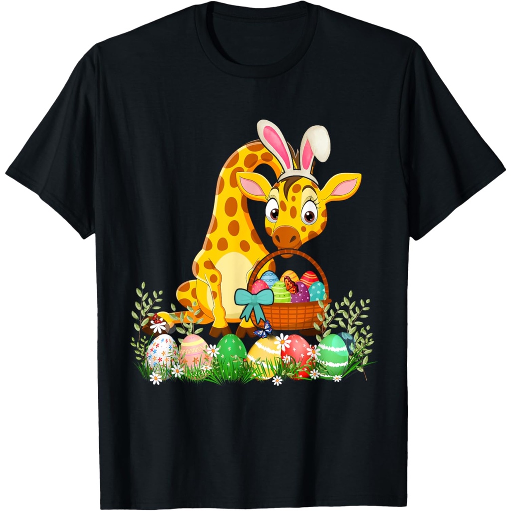 Happy Easter Bunny Giraffe Holding Easter Egg Basket T Shirt