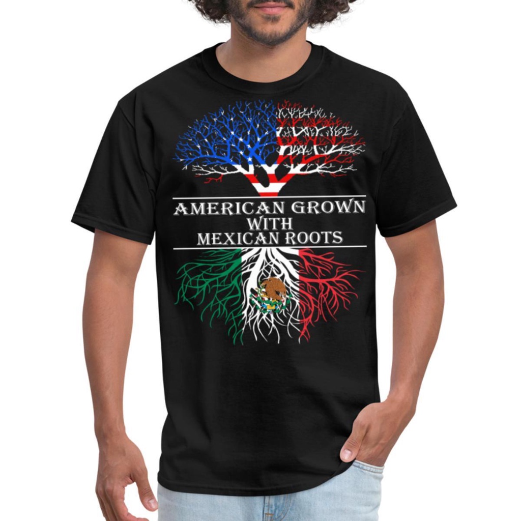 Retro Style 80s 90s Graphic American Grown With Mexican Roots เสื้อยืดผู้ชาย