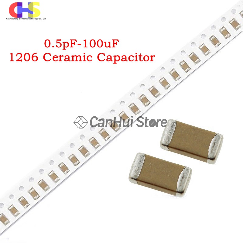 100pcs 1206 SMD ชิป Multilayer ตัวเก็บประจุเซรามิค 0.5pF - 100uF 2 3 4 5 6 7 8 9 pF 6.8nF 15nF 330nF