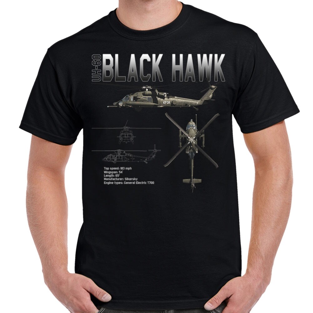 เสื้อยืดผู้ชาย สไตล์เรโทร ภาพแผนที่ Sikorsky UH-60 Black Hawk