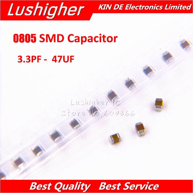 100pcs 0805 SMD 100V X7R 10% 1PF-47UF 68PF 100PF 470PF 100nf 10NF 1UF 22UF 4.7UF 10UF 10NF SMD หนาฟิ