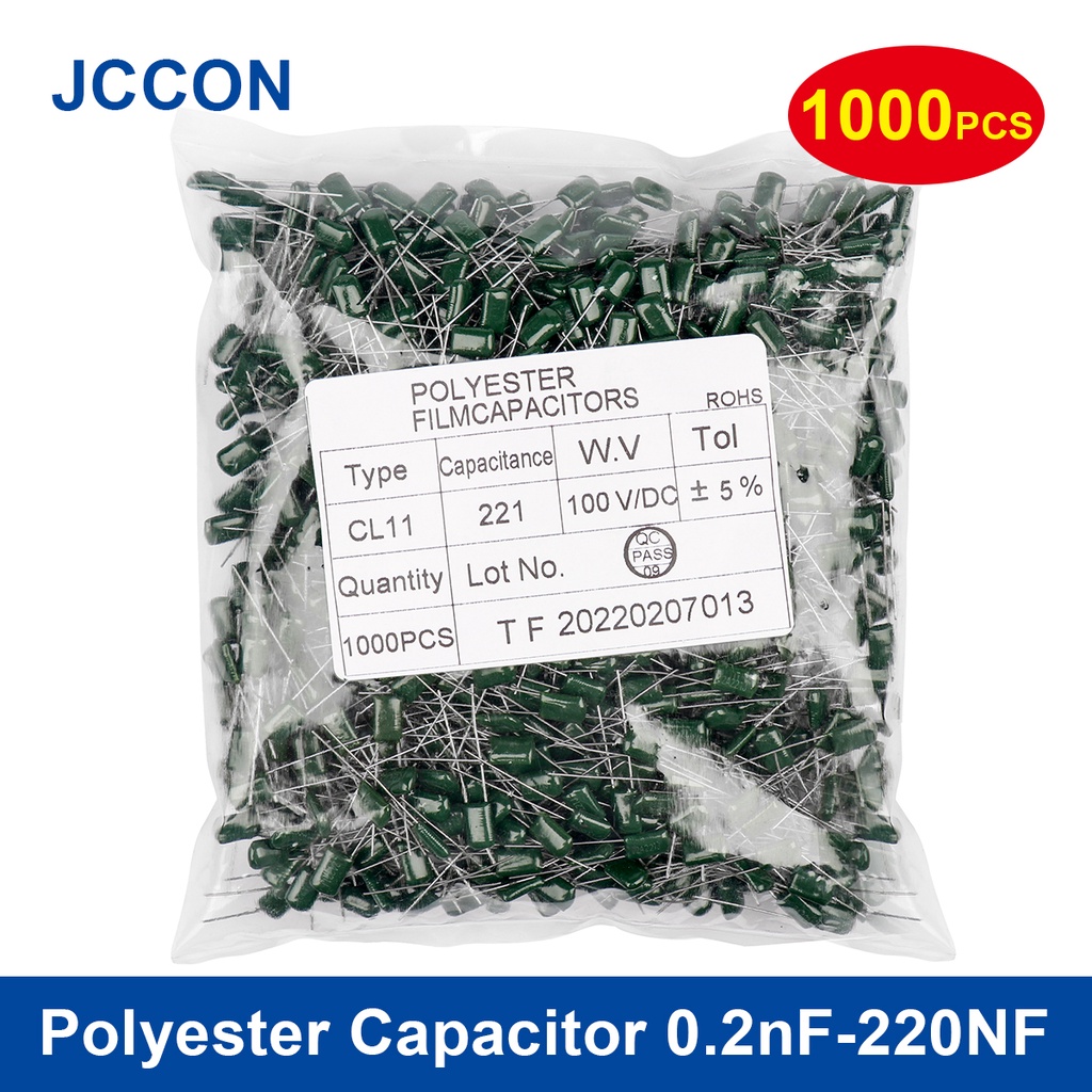 1000 ชิ้น Metalized Mylar Capacitors 100V โพลีเอสเตอร์ฟิล์มตัวเก็บประจุ 0.22nF-470nF 0.22nF 0.68nF 4