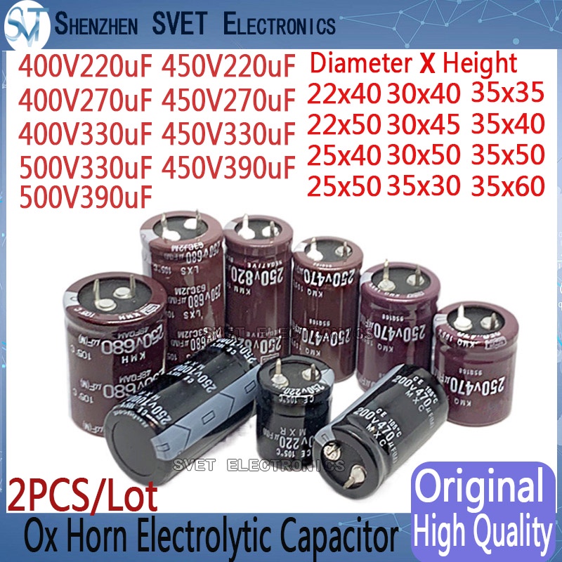 2 ชิ้น/ล็อต Ox Horn Capacitor 400V 450V 500V 220uF 270uF 330UF 390uF JPN ตัวเก็บประจุอลูมิเนียม 105℃