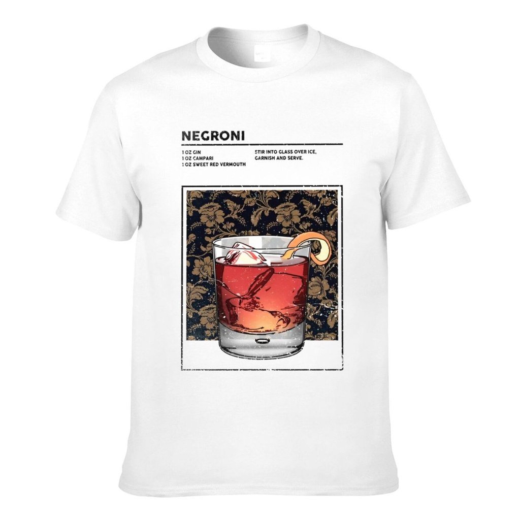 เสื้อยืดคุณภาพดีสำหรับผู้ชาย ออกแบบธีมเครื่องดื่ม Negroni จากผ้าฝ้ายพรีเมียม