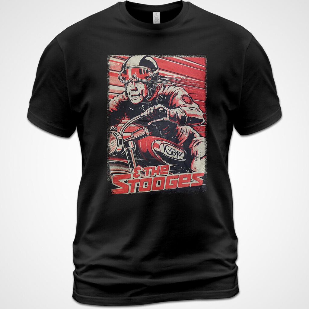 เสื้อยืดผ้าฝ้าย ธีมดนตรีจากIggy PopและThe Stooges พร้อมลายพิมพ์คลาสสิก