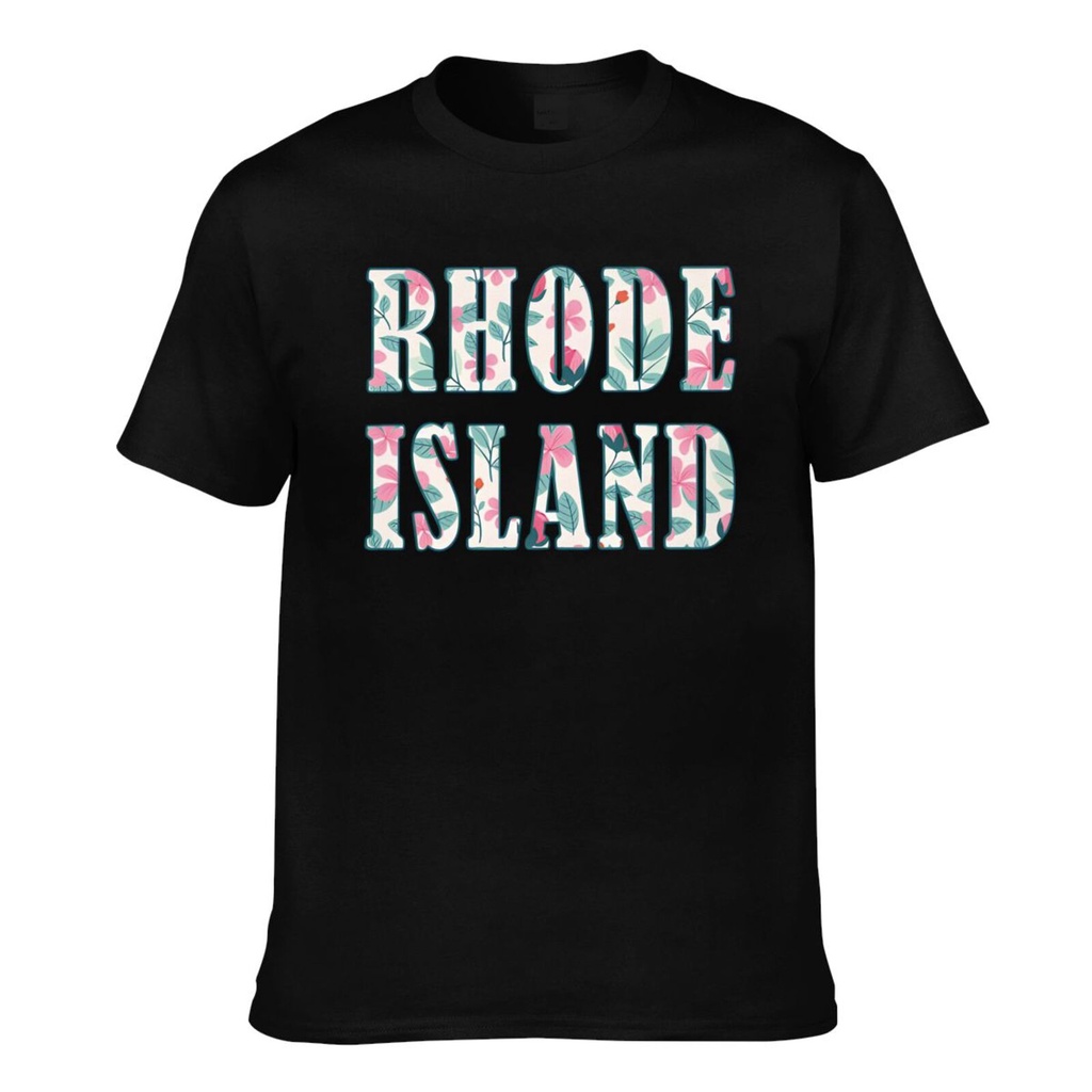 แฟชั่นผ้าฝ้าย Rhode Island Floral State Name Mens Soft Summer เสื้อยืด