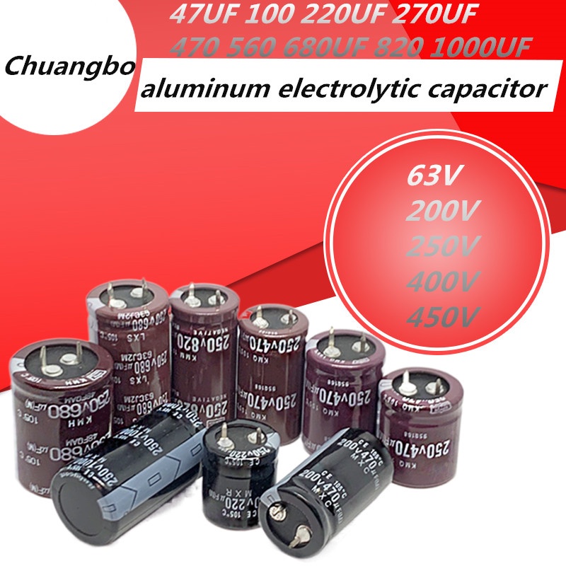 อลูมิเนียมคุณภาพสูง electrolytic capacitor 63V 200V 250V 400V 450V 47 56 100UF 150 220 270 330 390 4