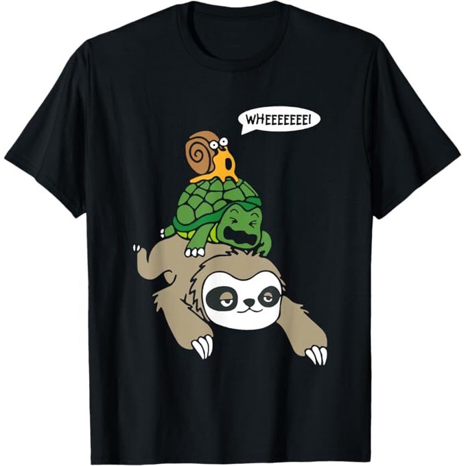 Sloth Turtle Snail Piggyback Animal Running เสื้อยืดป่า