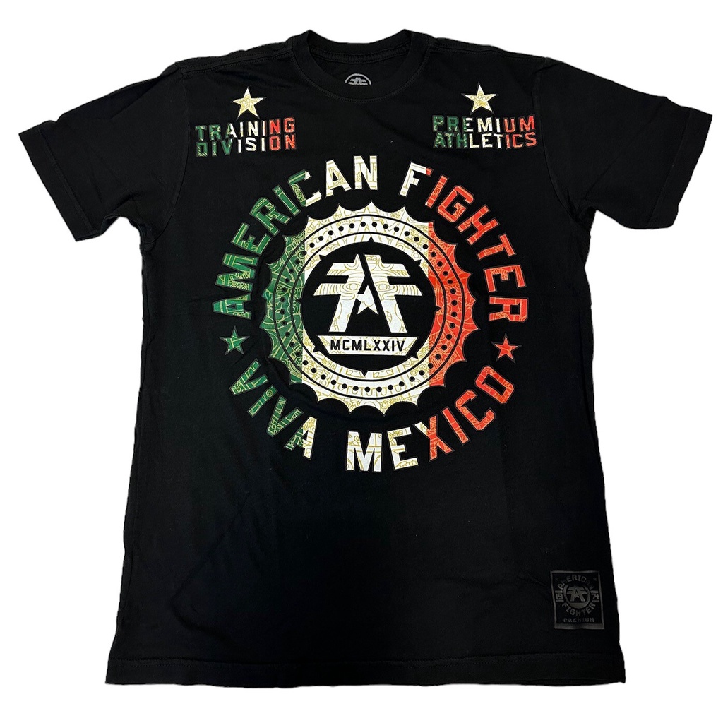 American Er Mens T-Shirt Premium Puff Print Viva Mexico Tee สีดํา