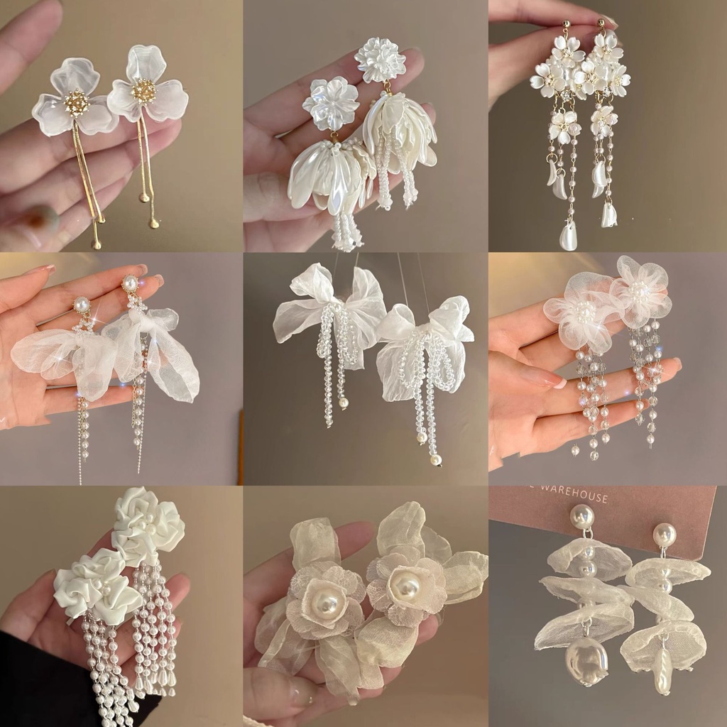 เดรช เข็มเงินซูเปอร์นางฟ้าสง่างามโบว์ต่างหูดอกไม้ฝรั่งเศสแสงหรูหราแฟชั่นต่างหู