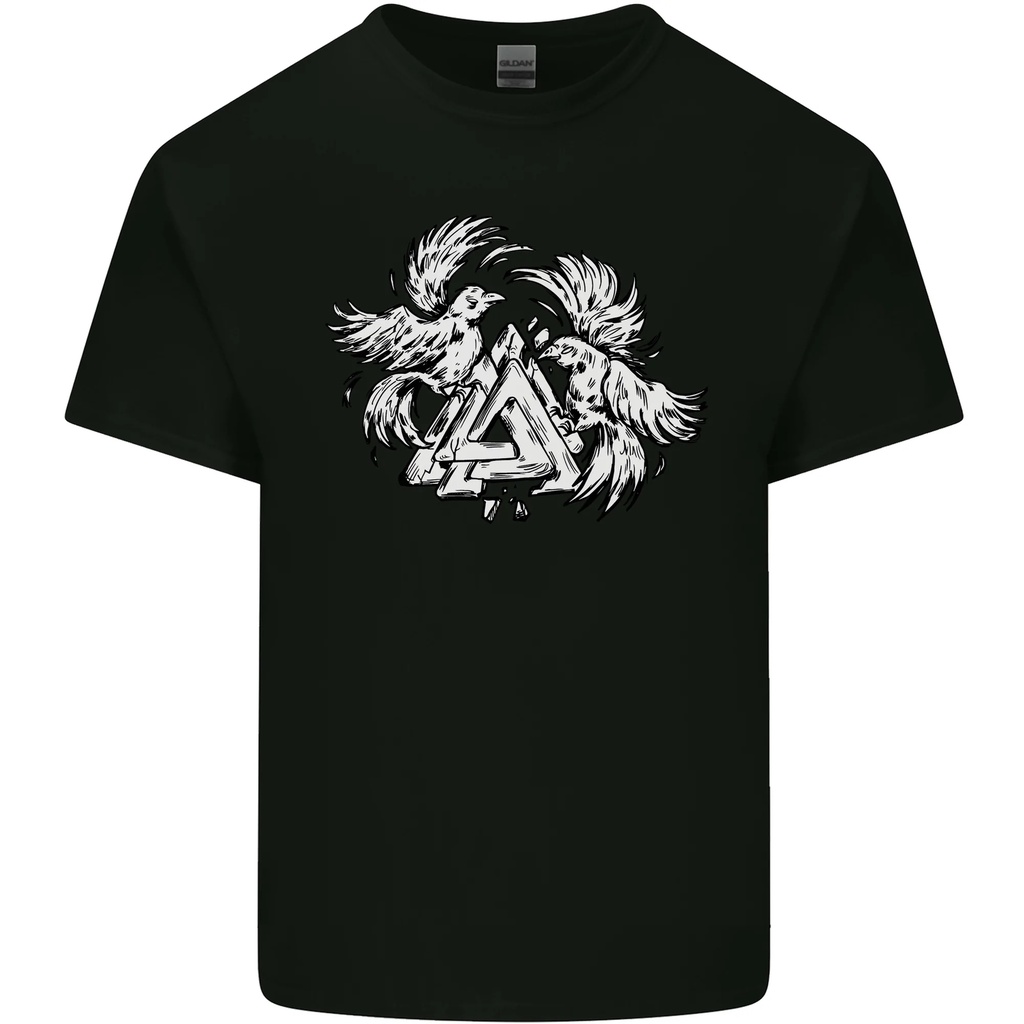 Vikings Valknut Symbol With Ravens Mens Cotton T-Shirt