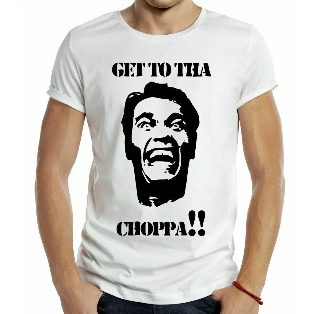 Get To Da Choppa T-Shirt เสื้อยืด Retro Cool Gift Tee Arnie Movie 80S Uk