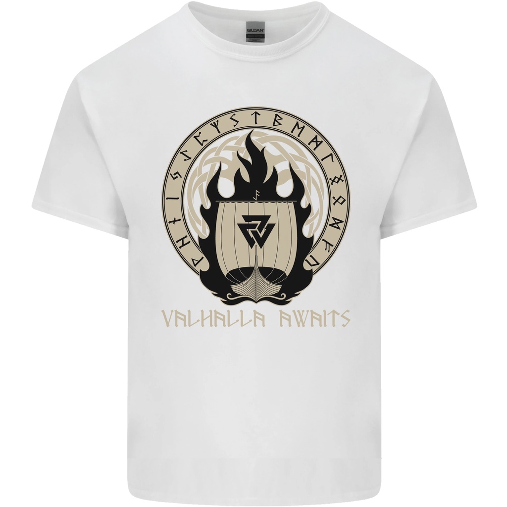 Vikings Valhalla Awaits Valknut Symbol Odin Mens Cotton T-Shirt Tee Top