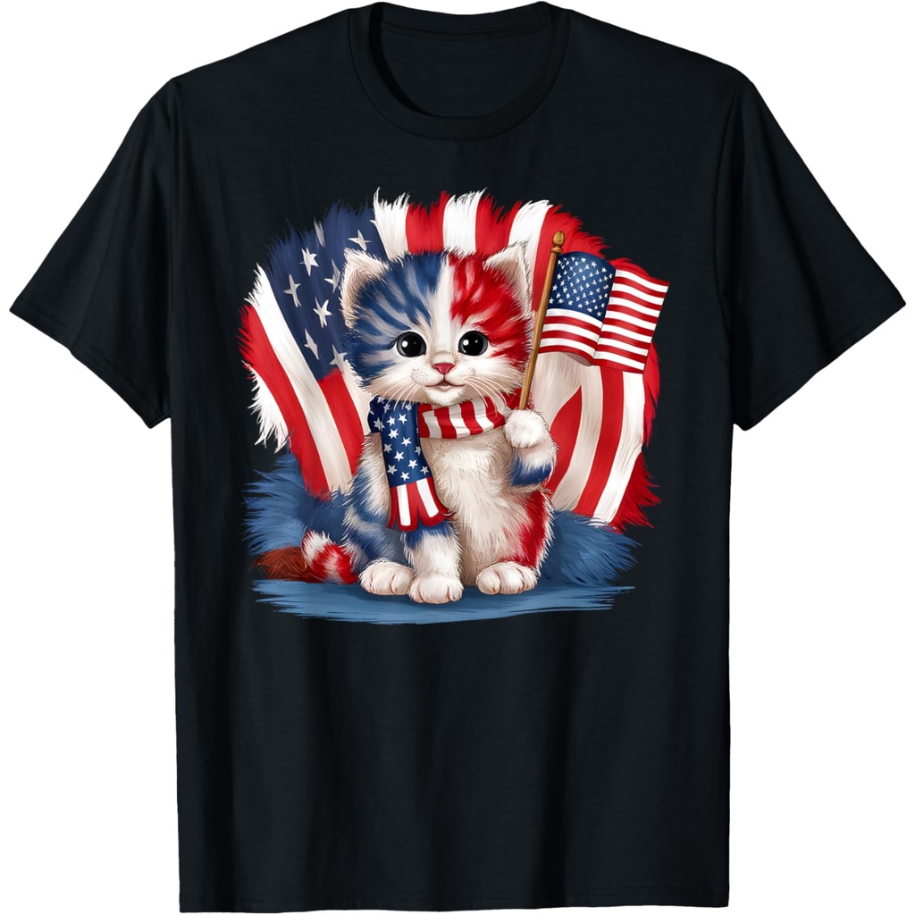 Memorial Day Cat, 4Th Of July Patriotic Usa Flag Fun Gifts T Shirt